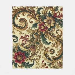 Baroque-Blommönstret med Guld, Röd, Grönt A Fleecefilt