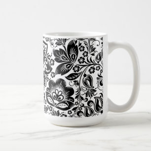 Baroque-Blommönstret på svartvitt Kaffemugg