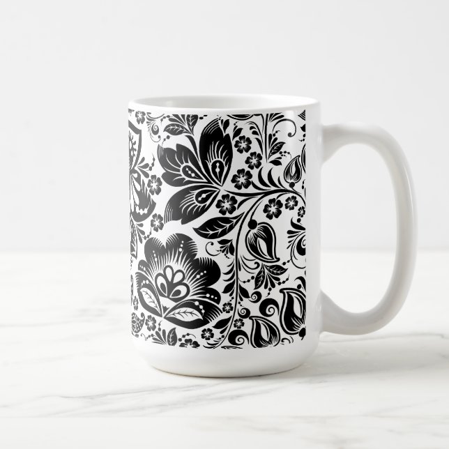 Baroque-Blommönstret på svartvitt Kaffemugg (Höger)