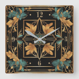 Baroque Blommor Fyrkantig Klocka