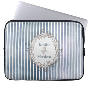 Baroque Blue-Grått Watercolor Rand Laptop Fodral