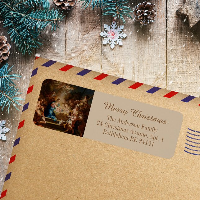 Baroque Catholik Christian jultomativitet Returadress Etikett (Religious Baroque Catholic Christian Christmas Nativity Scene Vintage Holiday Return Address Label)