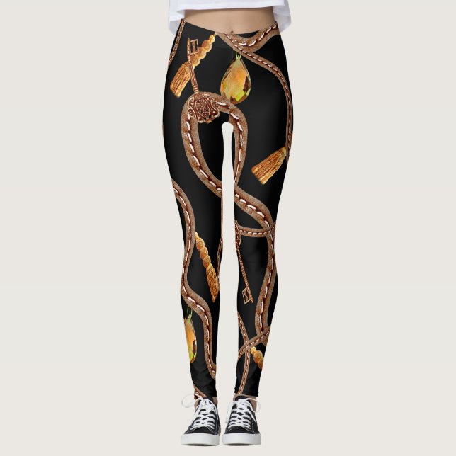 Baroque chain Mönster Scarf Design Leggings (Framsida)