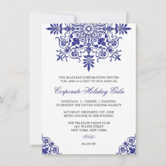 Baroque Cobalt Blue Glitter Julfest Inbjudningar