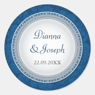 Baroque Cobalt Plaque Bröllop Sticker Runt Klistermärke