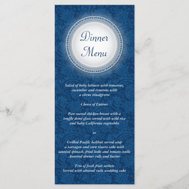Baroque Cobalt Plaque Menu Rack Card Meny (Framsida)