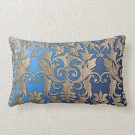 Baroque Damask Brocade Cream Beige på Blue Lumbarkudde