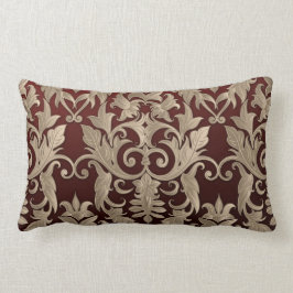 Baroque Damask Brocade Cream Beige på Burgundy Lumbarkudde