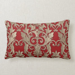 Baroque Damask Brocade Cream Beige på Röd Lumbarkudde