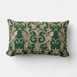 Baroque Damask Brocade Creamy Beige om Grönt Lumbarkudde
