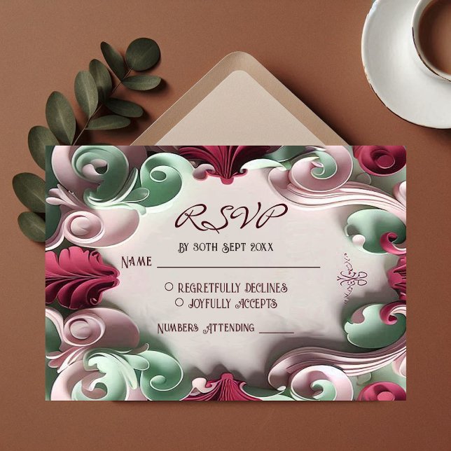 Baroque Elegance Blommigt Motifs Acanthus Swirls OSA Kort (Baroque Elegance Floral Motifs Acanthus Swirls RSVP Card)