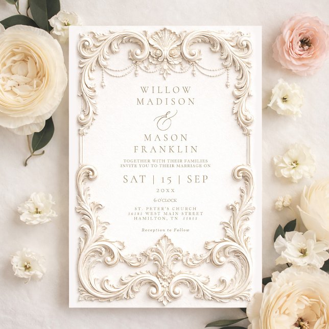 Baroque Elegant Ivory Wedding Inbjudningar (Baroque Elegant Ivory Wedding Invitation)