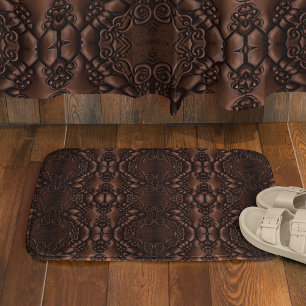 Baroque Faux Leather Brown Mönster Badrumsmatta