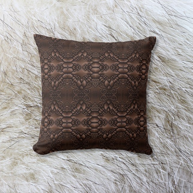 Baroque Faux Leather Brown Mönster Fleece Blanket Kudde (Skapare uppladdad)