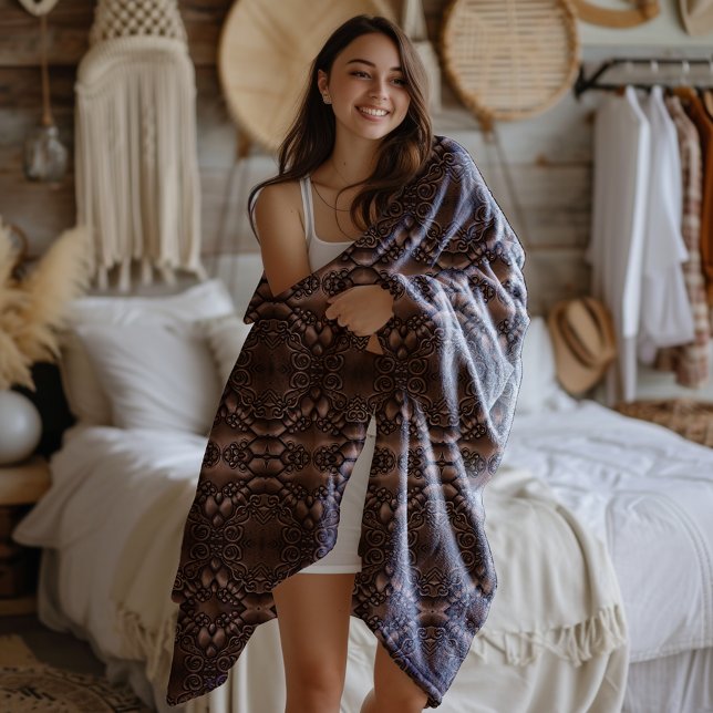 Baroque Faux Leather Brown Mönster Fleecefilt (Skapare uppladdad)