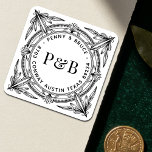 Baroque Foliage Wedding Return Address Labels Fyrkantigt Klistermärke<br><div class="desc">Adorn your mail and packages with these captivating custom return address labels, featuring an exquisite border of elegant Baroque foliage and classical detailing. This artistic design beautifully frames your personalized names, initials, and return address, adding a sophisticated and distinctive touch to every piece of correspondence. These high-quality, peel-and-stick labels offer...</div>