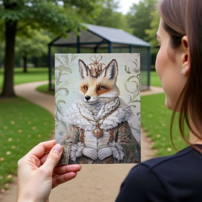 Baroque Fox Royal Queen Portrait Design Vykort (Skapare uppladdad)