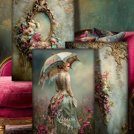 Baroque French Woman, Bird & Floral, Matching Art 