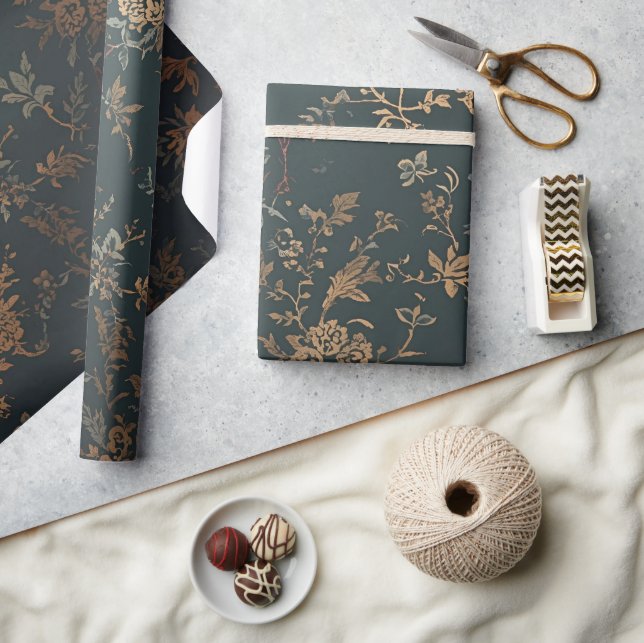 Baroque Gold Gift Wrap | Floral  Presentpapper (Hantverk)