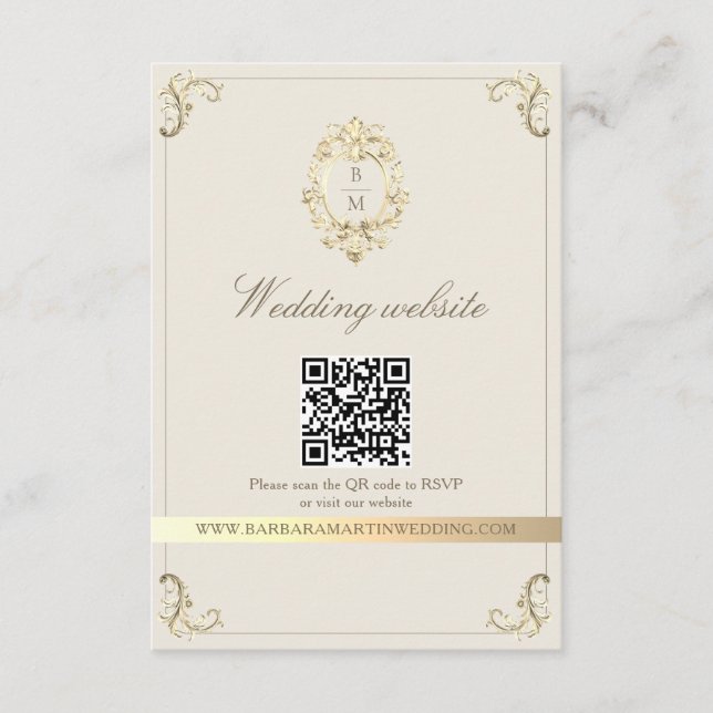 Baroque Gold QR Code Wedding Tilläggskort (Framsida)