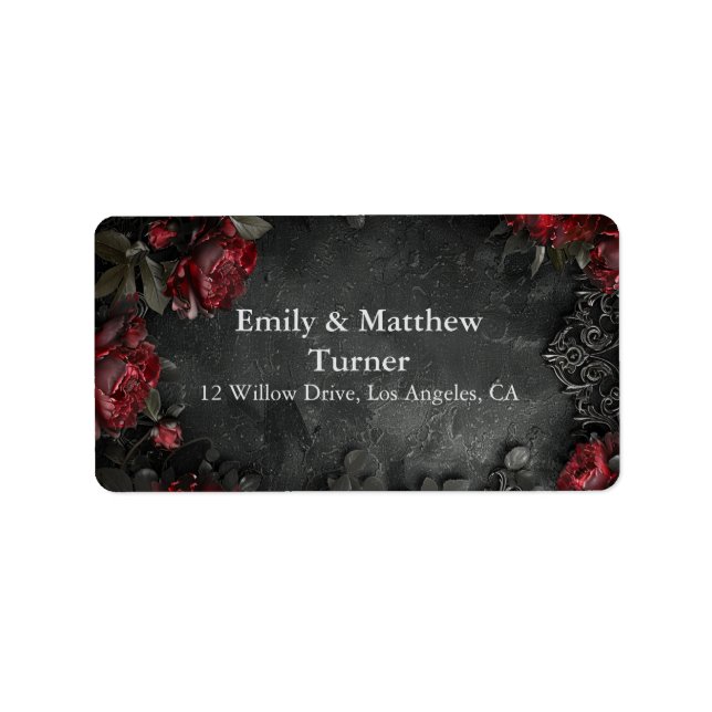 Baroque Gothic Peonies Adressetikett (Framsidan)