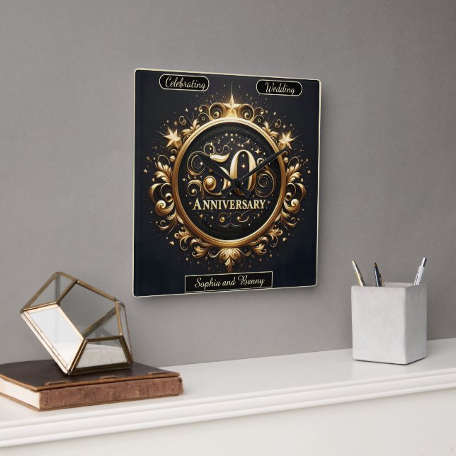 Baroque Guld: 50 års Firande-design Fyrkantig Klocka (Kontor)