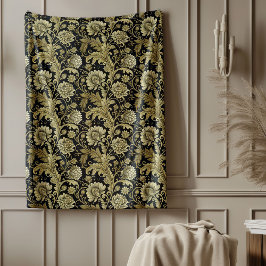 Baroque Guld Damask Blanket i Elegant Black Hue Fleecefilt