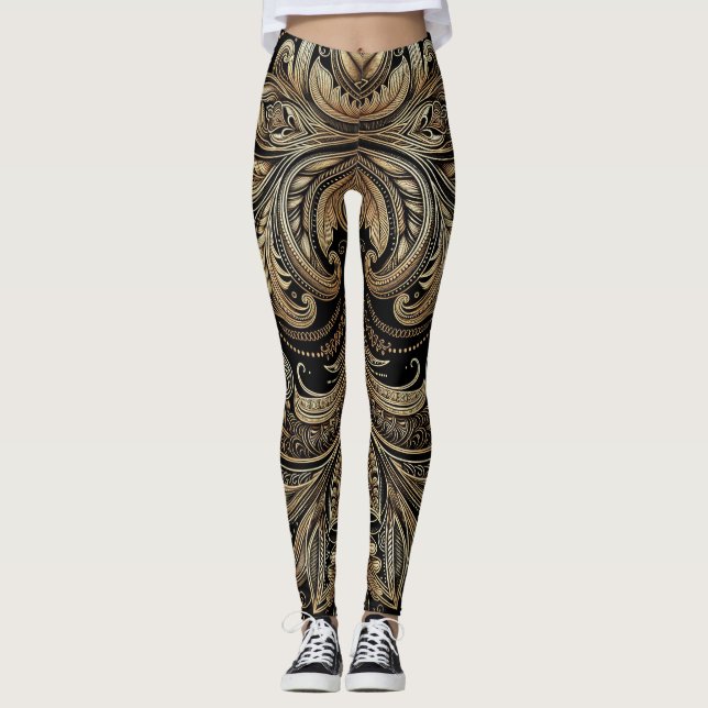 Baroque Guld Elegance Luxurious Ornamen Leggings (Framsida)