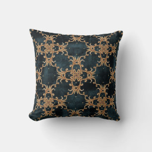 Baroque guld inslag, mörk teal sömlös. kudde