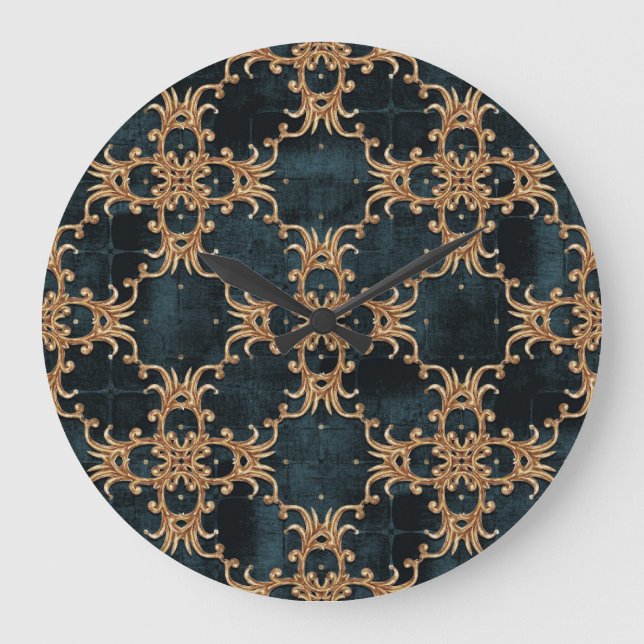Baroque guld inslag, mörk teal sömlös. stor klocka (Framsida)