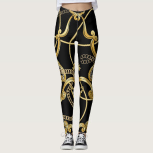 Baroque Guld-kedjor utan sjölösa Mönster Leggings