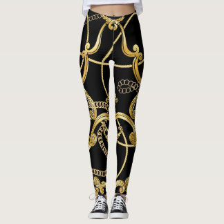 Baroque Guld-kedjor utan sjölösa Mönster Leggings