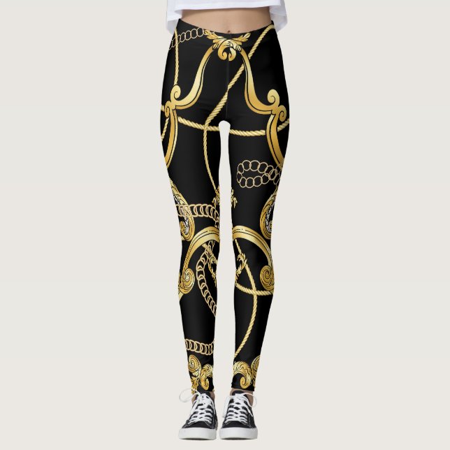 Baroque Guld-kedjor utan sjölösa Mönster Leggings (Framsida)
