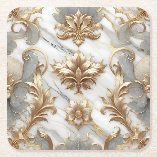 Baroque Guld & Marble Underlägg Papper Kvadrat (Framsidan)