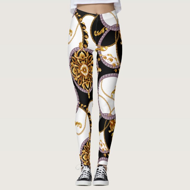 Baroque guld och white italian stil leggings (Framsida)