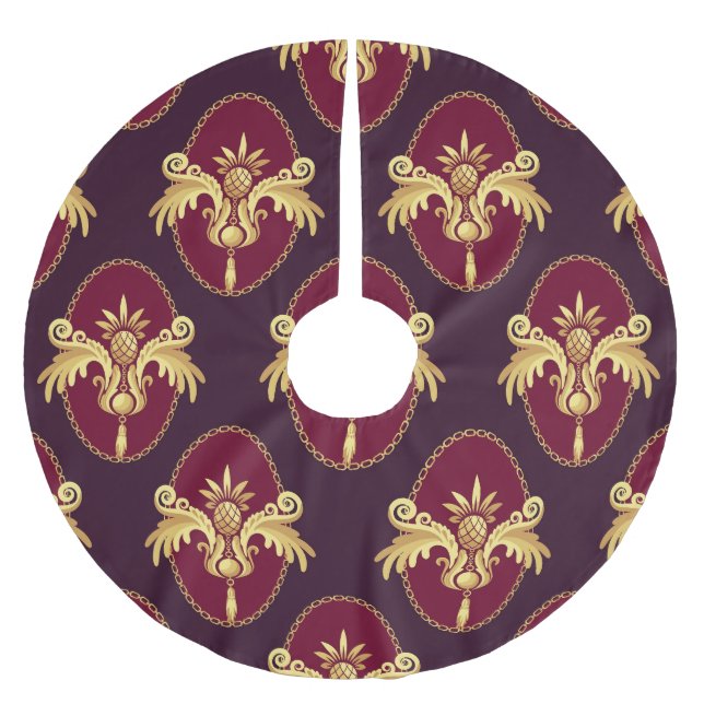 Baroque Guld Sconce Magenta Mönster Julgransmatta Borstad Polyester (Framsidan)