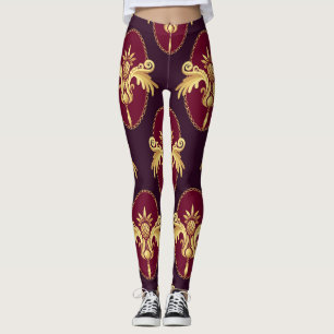 Baroque Guld Sconce Magenta Mönster Leggings