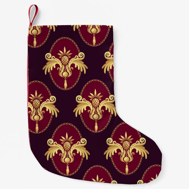 Baroque Guld Sconce Magenta Mönster Liten Julstrumpa (Framsidan)