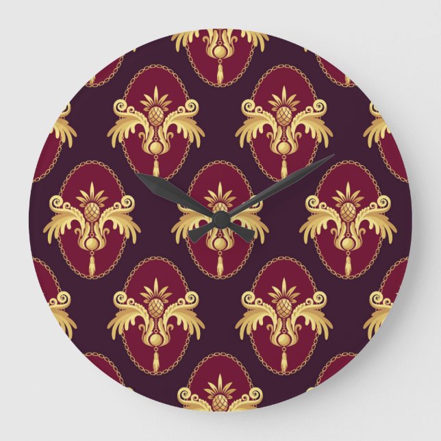 Baroque Guld Sconce Magenta Mönster Stor Klocka (Framsida)