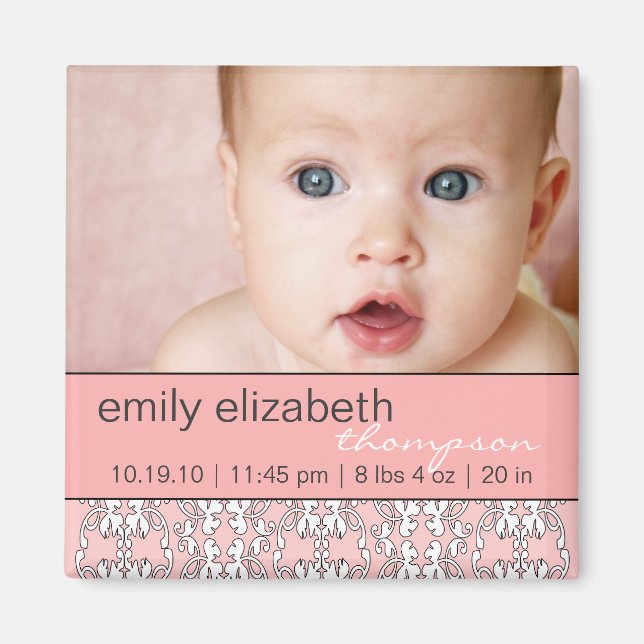 Baroque i Rosa Baby Photo Magnet (Framsidan)