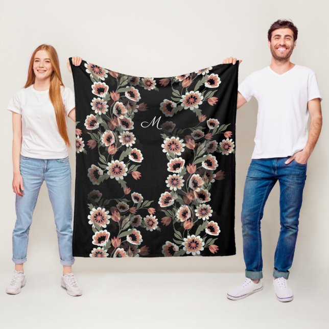 Baroque-Inspired Botanical Soft Pinks and Grönts Fleecefilt (På plats)