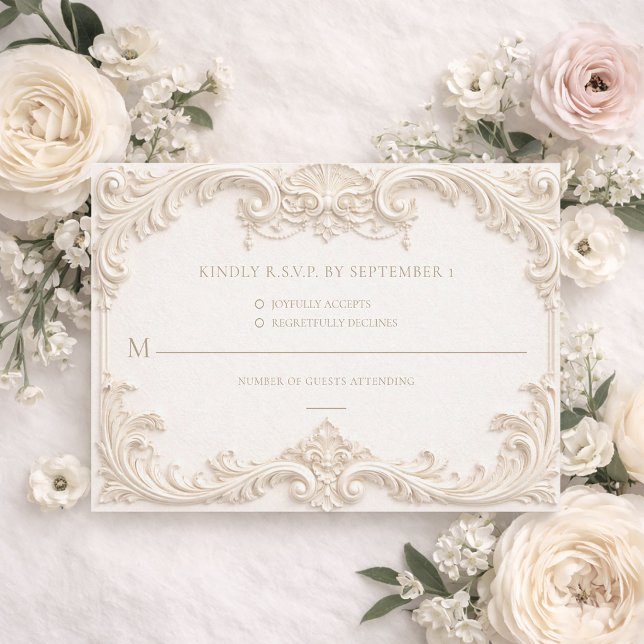 Baroque Ivory Elegant Wedding RSVP Card OSA Kort (Baroque Ivory Elegant Wedding RSVP Card)