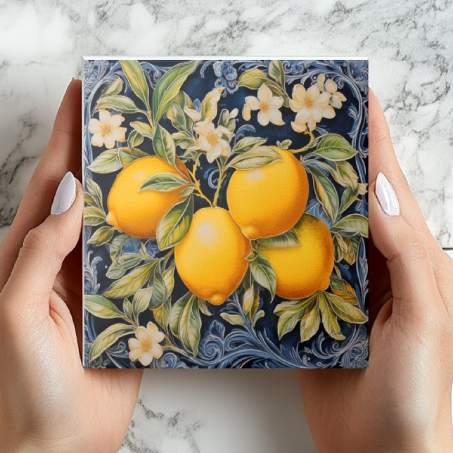 Baroque Lemon Botanical Ceramic Tile with Scrolls Kakelplatta (Baroque)