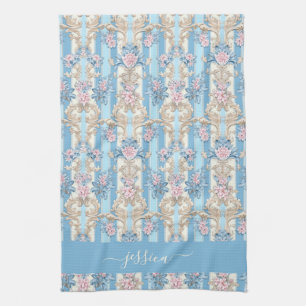 Baroque light blue script namn kökshandduk