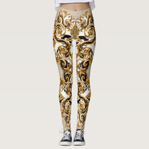 Baroque Meets Leopard: Golden Background Leggings