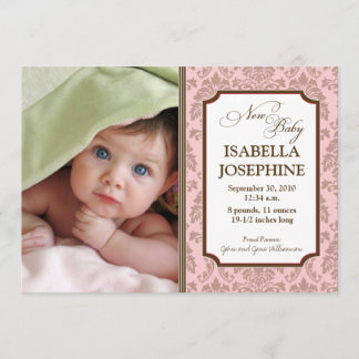 Baroque Mönster Baby Birth Notice (rosa) Meddelande