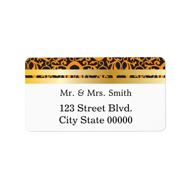 Baroque Mönster med Guld Bands Adressetikett (Framsidan)