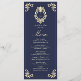 Baroque Navy Blue Guld Bröllop Middag Meny
