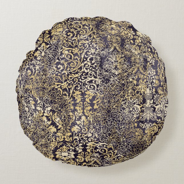 Baroque och Damask arabesque motifs rippade abstra Rund Kudde (Framsidan)