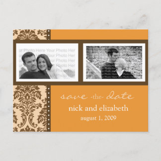 Baroque Orange Chocolate Two-Photo Save Date Meddelande Vykort
